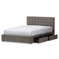 Baxton Studio CF8497-King-Grey Rene King Size Grey Fabric 4-drawer Storage Platform Bed